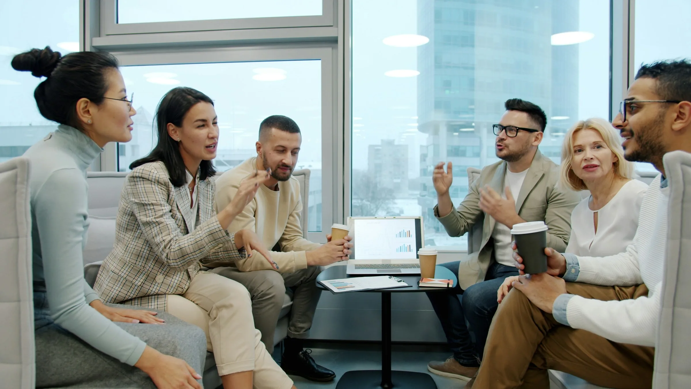Colleagues collaborating in a modern office